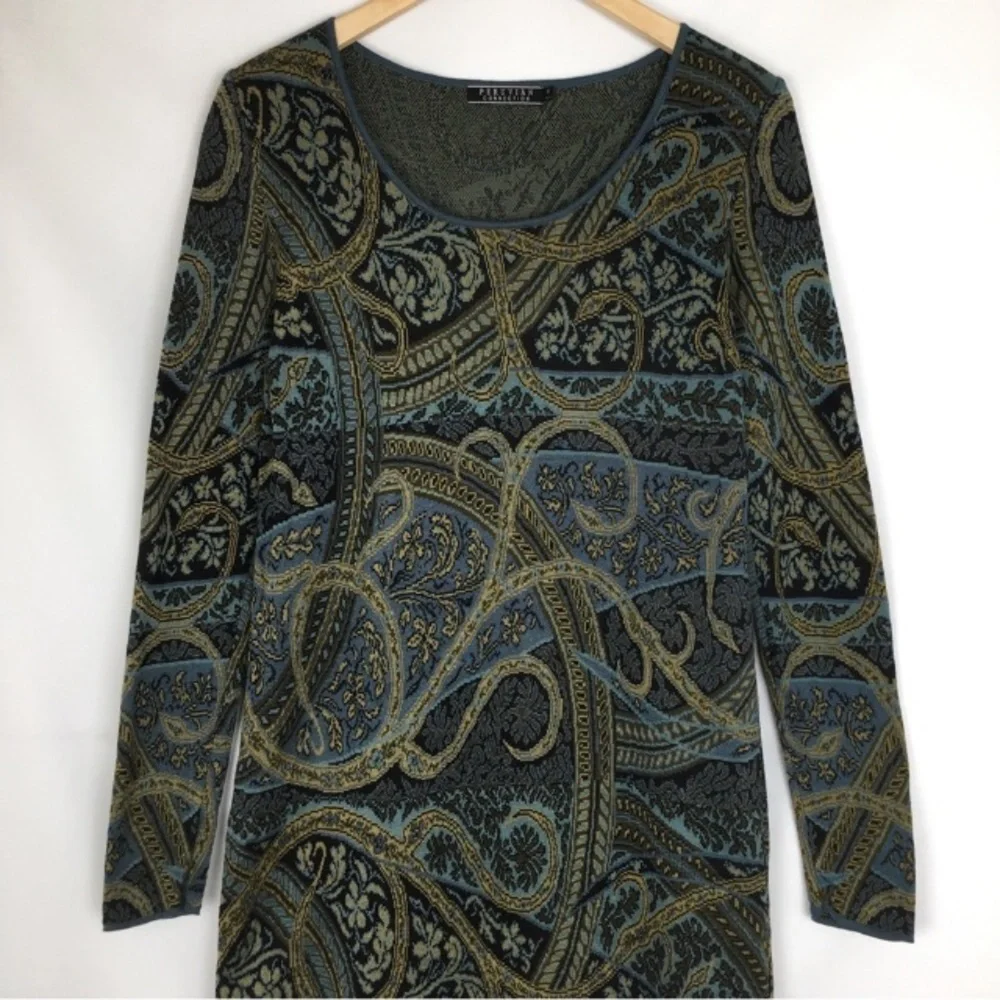Peruvian Connection Kashmiri Paisley Sweater Dress Size M Green Pima Cotton - Picture 11 of 13
